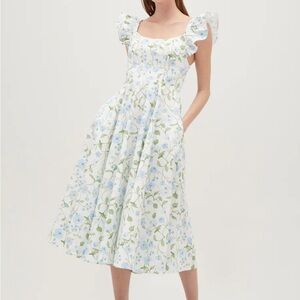 Hill House Matilda Dress in Blue Peony Bouquet Cotton Sateen